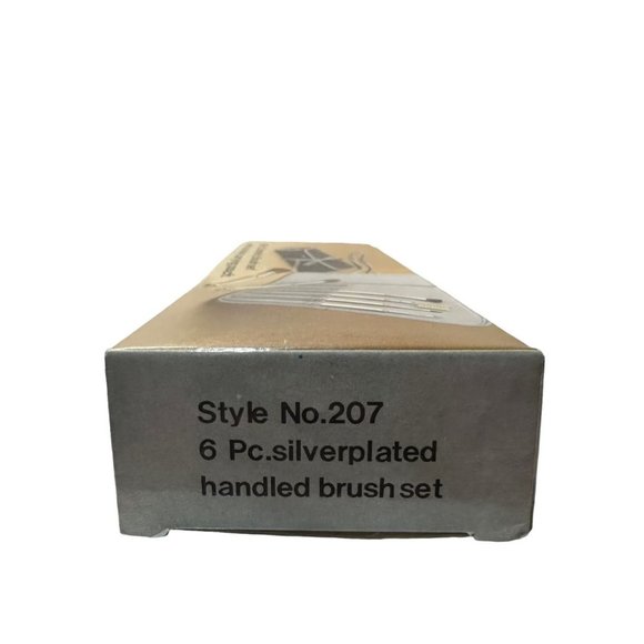 Vintage Silver-plated Handled Cosmetic Brush Set  W/Carrying Pouch New in Box - Picture 3 of 4